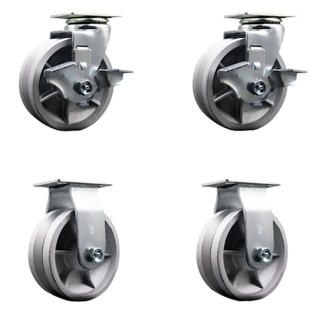 Service Caster 5'' V-Groove Semi Steel Caster Set with Bronze Bearings 2 Brakes 2 Rigid, 4PK SCC-20S520-VGBZ-TLB-2-R-2